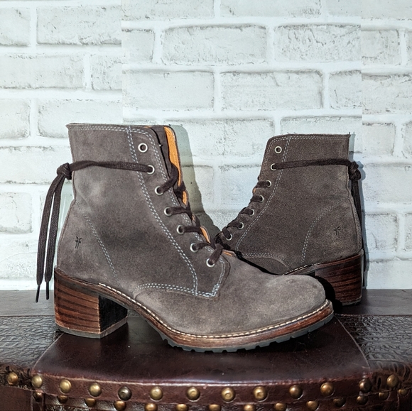 Frye Shoes - Frye Gray Suede Combat Boots